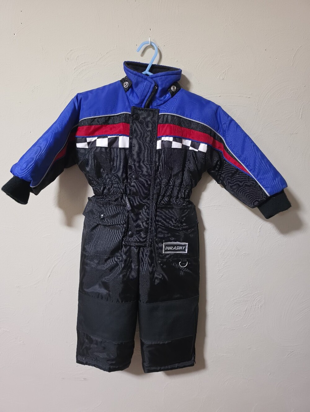 Vintage Durasuit Kids' One-Piece Snow Suit in Blue, Black & Red